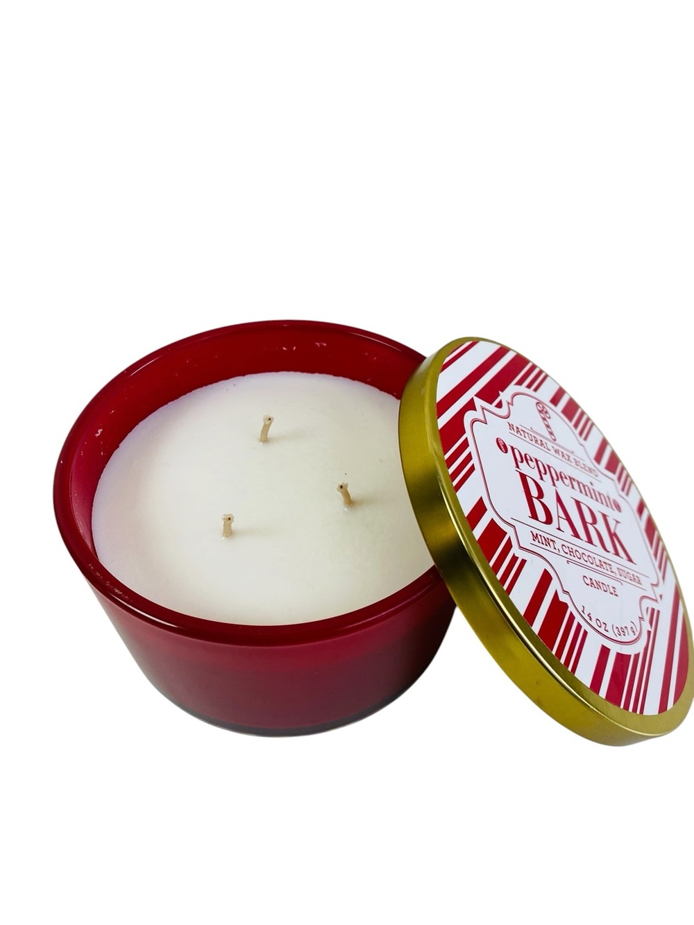 Kirkland’s Peppermint Bark Natural Wax Blend 3 Wick Candle 14oz